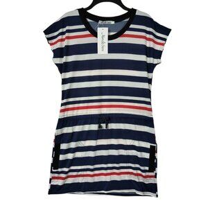 Marc & Steve Drawsting Waist Short Dress Nautical Stripes Pockets Women's Large